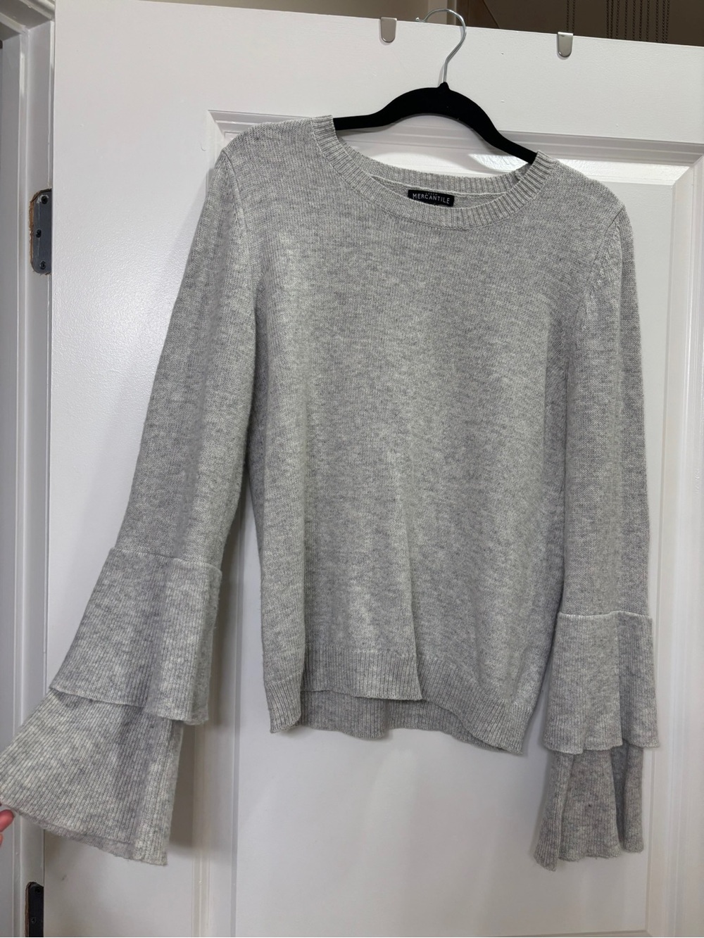Jcrew Gray Ruffle Sleeve Crewneck Sweater